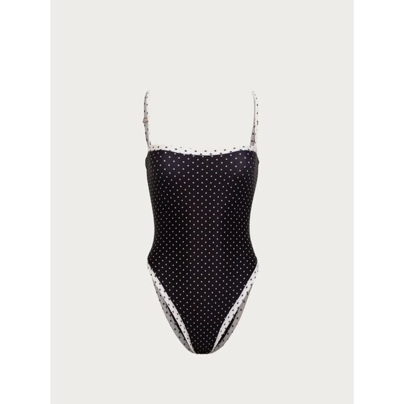 Polka Dot One Piece Swimsuit - Black and White - Picture 1 of 11